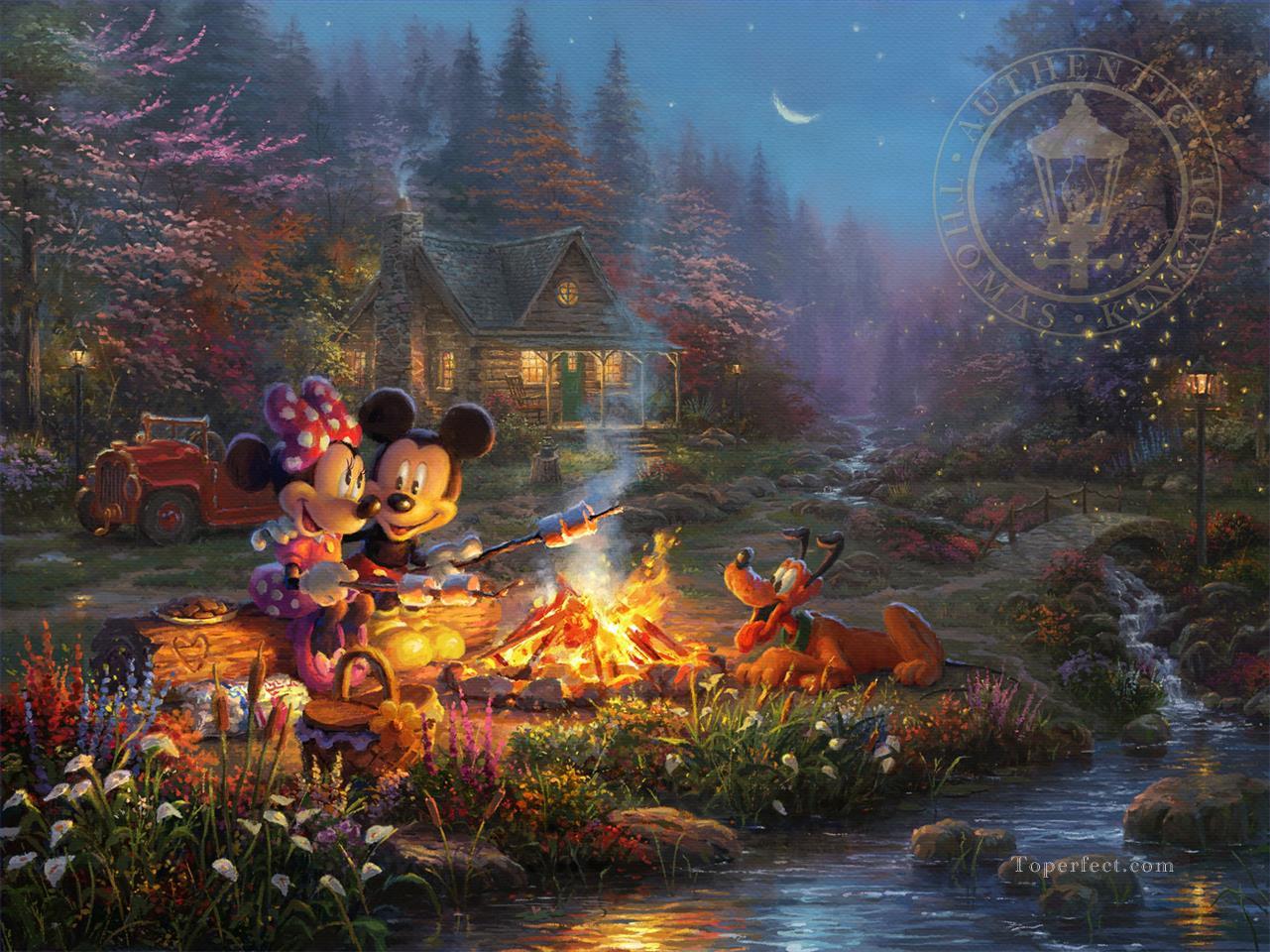 Mickey and Minnie Sweetheart Campfire TK Disney Oil Paintings